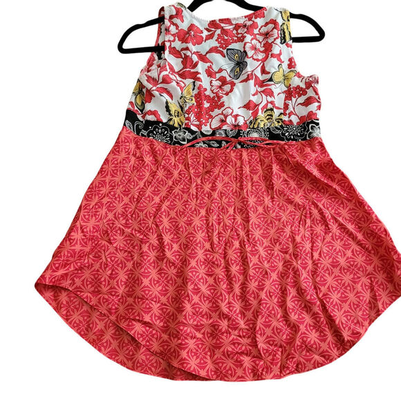 CAbi Womens Tunic Blouse Top XS White Red 100% Silk Floral Sleeveless Loose #948 - Picture 3 of 8